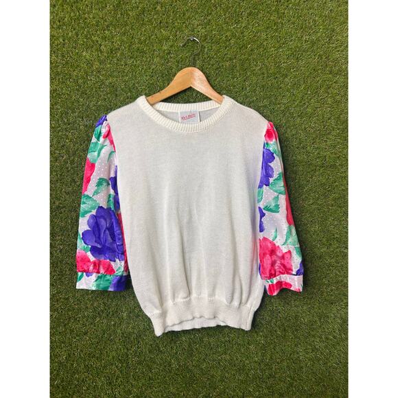 Vintage Work Habits Floral Print Puff Sleeve‎ Sweater Pullover Crewneck Size L - Picture 3 of 8